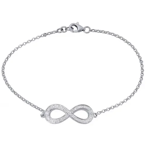 Infinity Diamond Fashion Bracelet Rolo Link Strand Bangle White Gold 0.15 Ct.