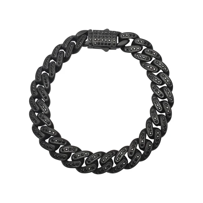 Inox 8.5-inch 12MM Black Spinel Curb Bracelet in Black IP Stainless Steel