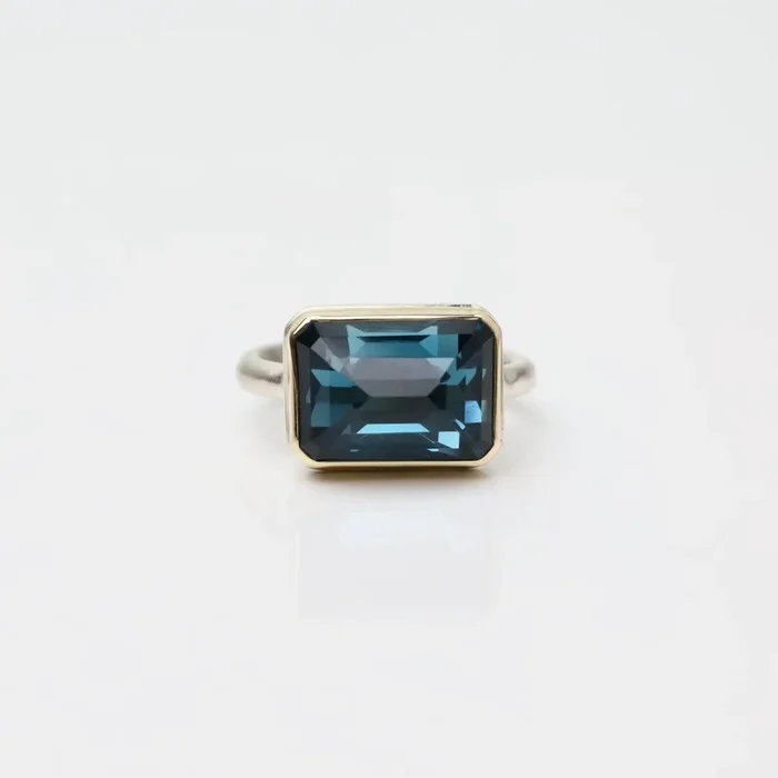 Jamie Joseph Small Rectangular Inverted London Blue Topaz Ring