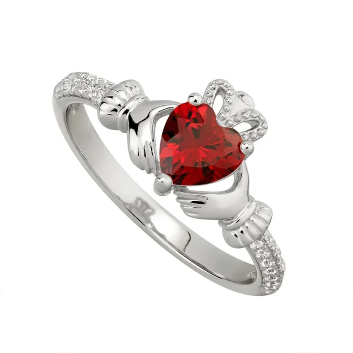 January Birthstone Garnet Claddagh Ring