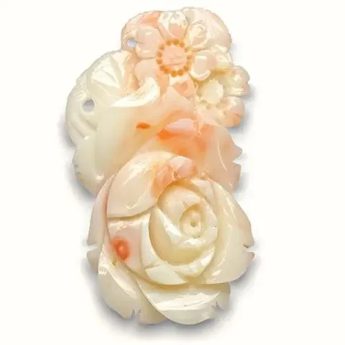 Japan Coral, 34.46 Carats, White Fancy Carving