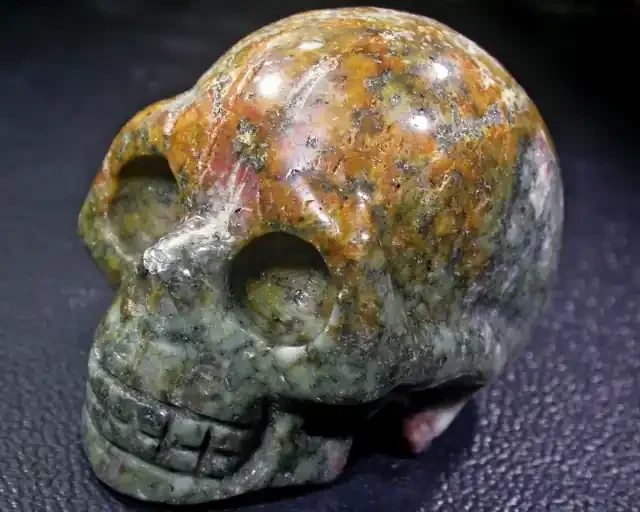 JASPER MOSS GREEN AND BROWN FUSION GEMSTONE SKULL BU253