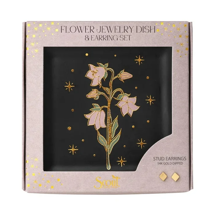 Jewelry Dish & Stud Earring Set – Flower/Black
