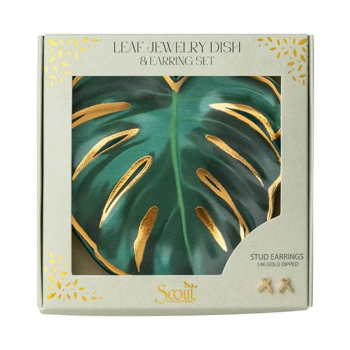 Jewelry Dish & Stud Earring Set – Leaf/Sage