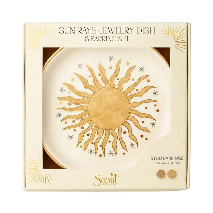 Jewelry Dish & Stud Earring Set – Sun Rays/Cream