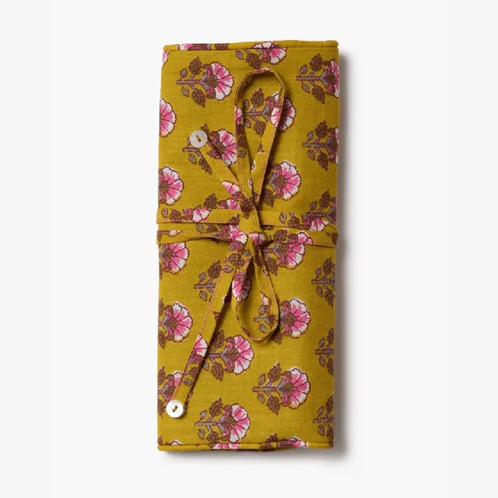 Jewelry Roll Up Case Mustard Gold
