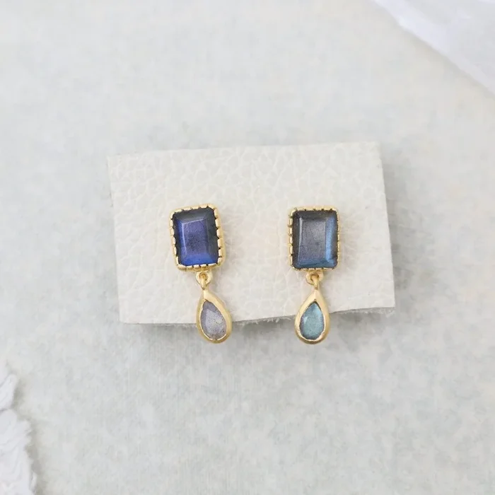 Labradorite Rectangle Post with Drop Earrings