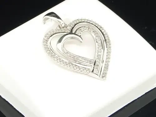 Ladies 10K White Gold Love Heart Diamond Pendant Charm For Necklace 1/4 CT.