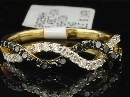 Ladies 10K Yellow Gold .49 Ct Round Black Diamond Wedding Band Infinity Ring