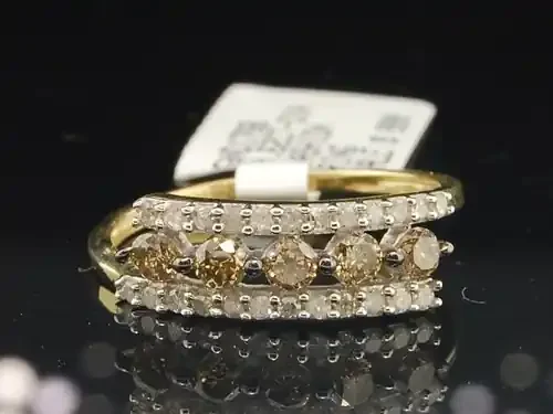 Ladies 10K Yellow Gold 5 Stone Brown Diamond Engagement Ring Wedding Band 0.62ct