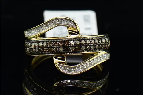 Ladies 10K Yellow Gold Brown Diamond Engagement Fashion Cocktail Ring 0.33 ct.