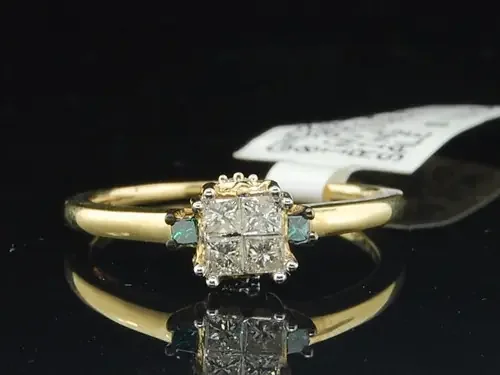 Ladies 10K Yellow Gold Designer Blue Diamond Engagement Ring Bridal Set .35 Ct.