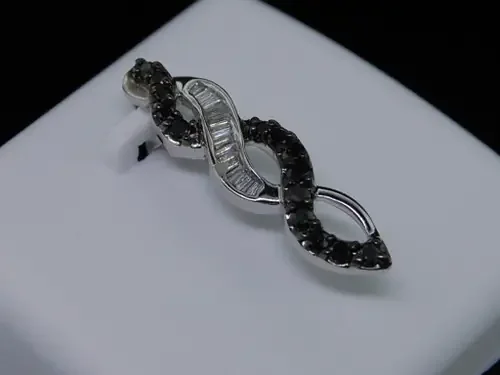 LADIES 14K WHITE GOLD BLACK DIAMOND PENDANT CHARM PAVE
