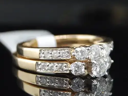 Ladies 14K Yellow Gold 3 Stone Diamond Engagement Ring Wedding Bridal Set