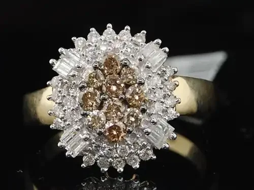 LADIES 14K YELLOW GOLD .78C BROWN DIAMOND CLUSTER RING