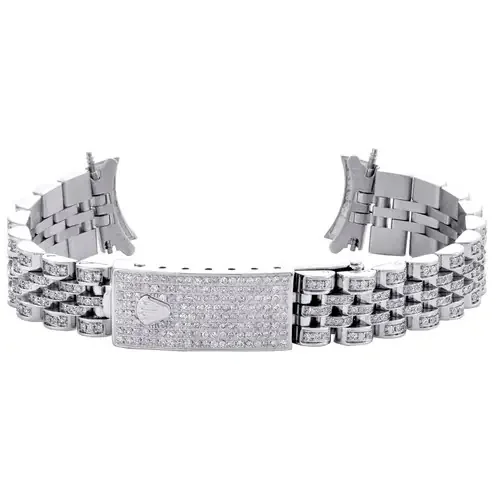 Ladies Custom Diamond Steel Jubilee Watch Band Fit 26mm Rolex DateJust 2.50 CT.