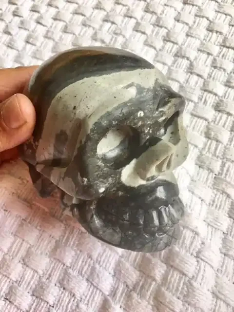 large grey n Black Jasper Gemstone Skull