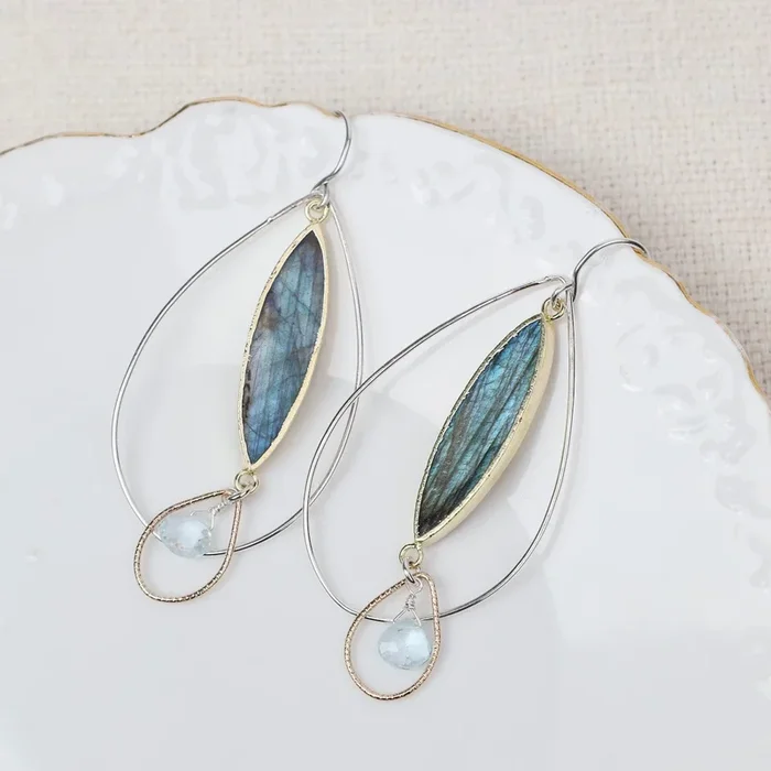 Large Labradorite and Blue Topaz Earrings
