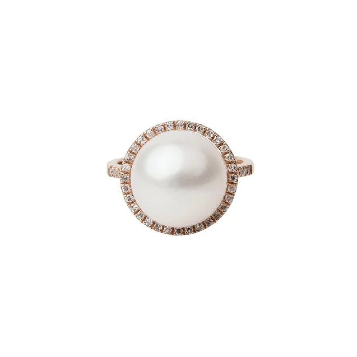 Large Pearl with Diamond Halo Ring