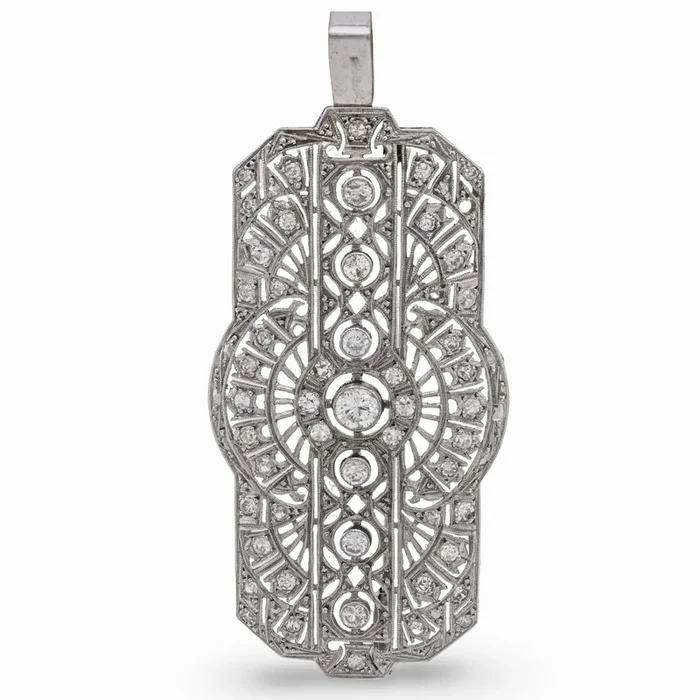 Late art deco diamond platinum pendant brooch