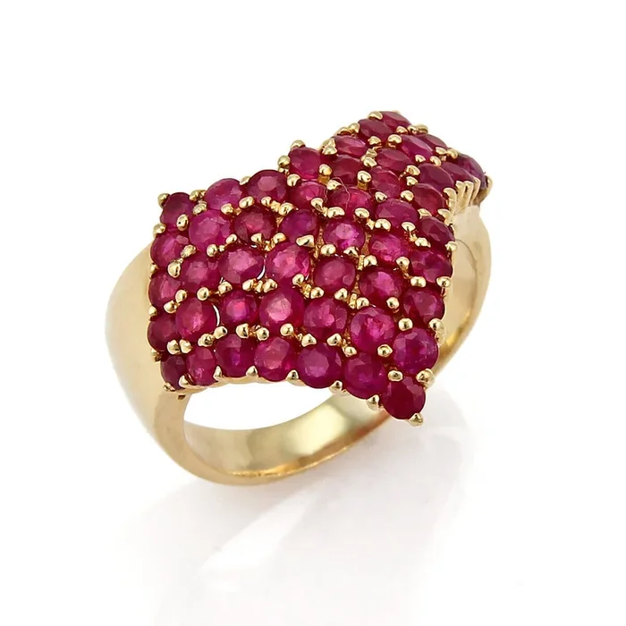 LeVian Ruby 14k Yellow Gold V Design Cluster Ring – Size 10