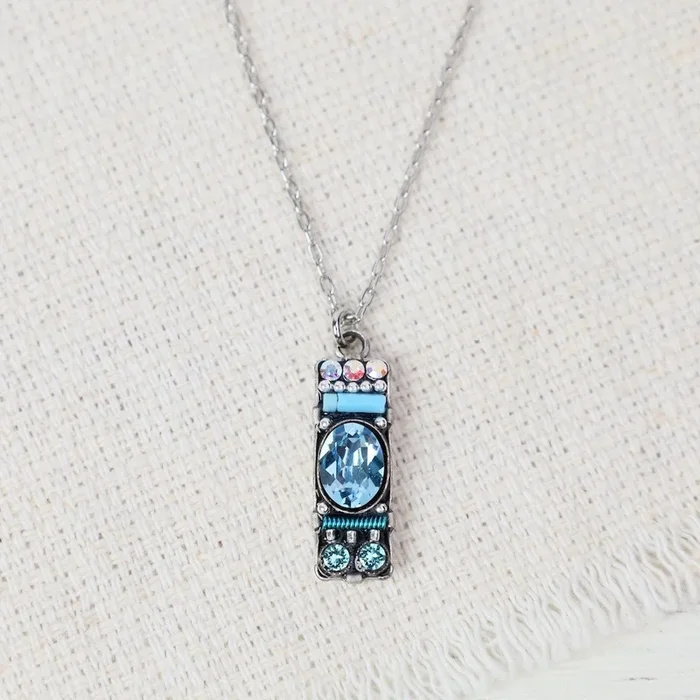 Light Blue Architectural Pendant Necklace