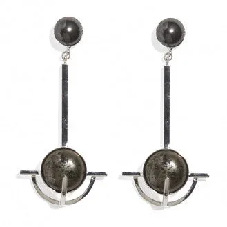 Locus Earring in Silver with Hematite and Pyrite