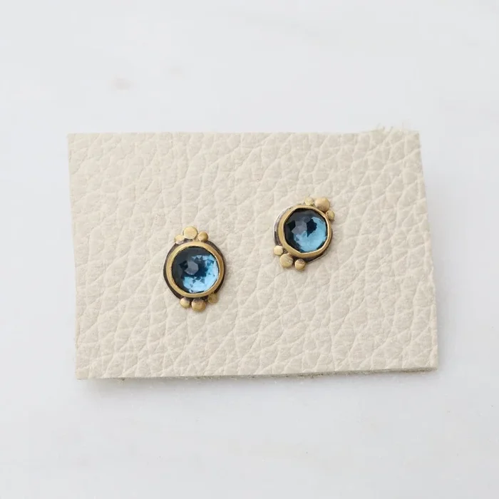 London Blue Topaz & 22k Gold Stud Earrings