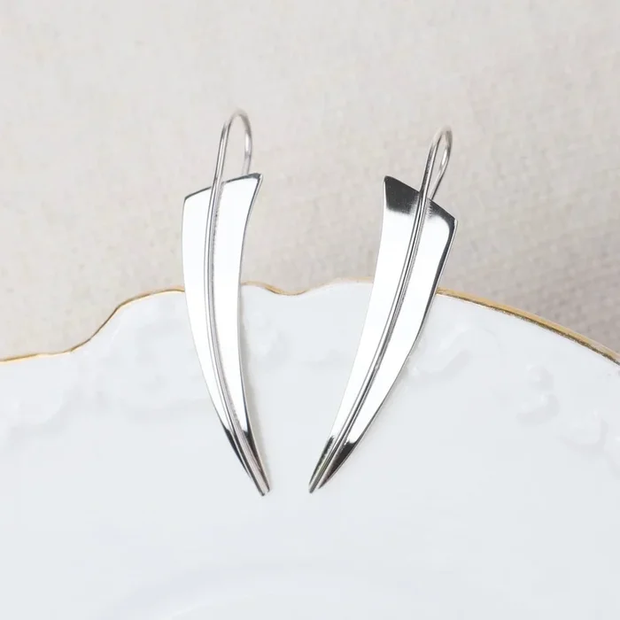 Long Curved Triangle Wire Earrings