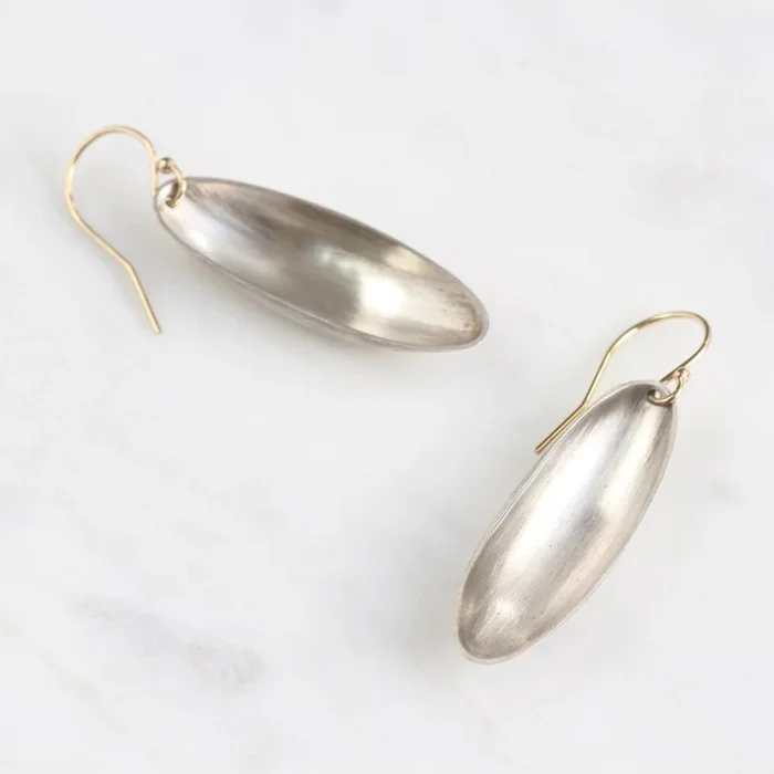 Long Oval Silver Cup Earrings