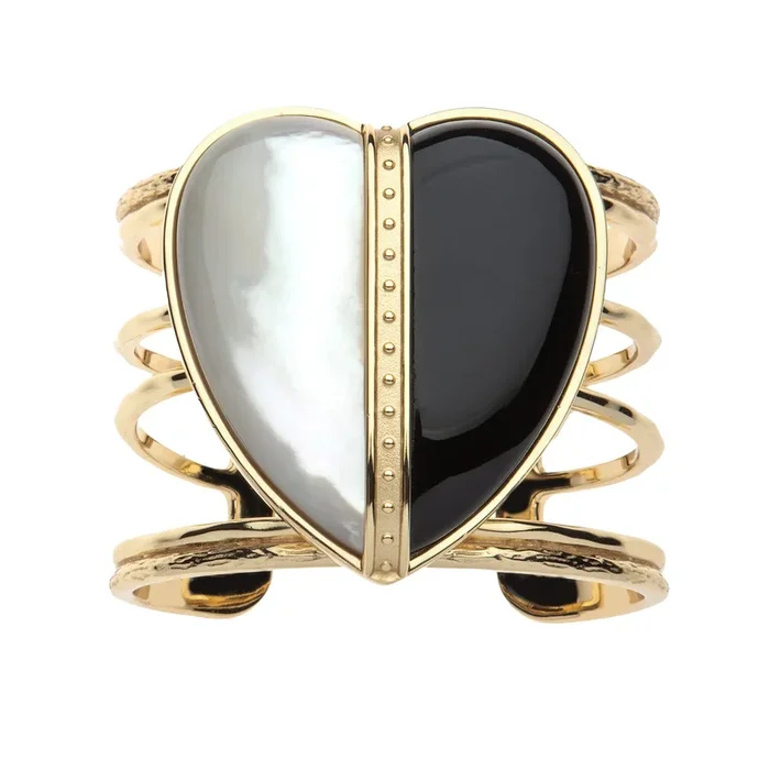 LOVE Split Carry Your Heart Cuff in Mother of Pearl and Black Agate