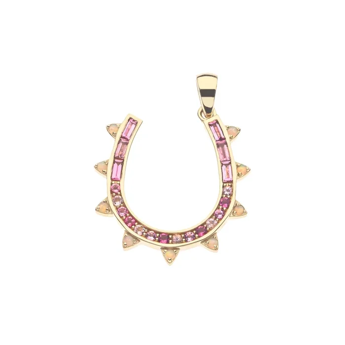 LUCKY Over The Rainbow Horseshoe in Solid Gold with Pink Ombre Stones