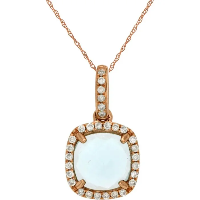 Luxe 14K Rose Gold Aquamarine & Diamond Pendant