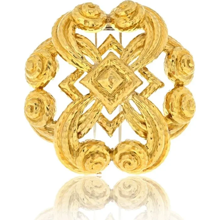 Luxe David Webb Platinum & 18K Yellow Gold Scrolled Hammered Brooch