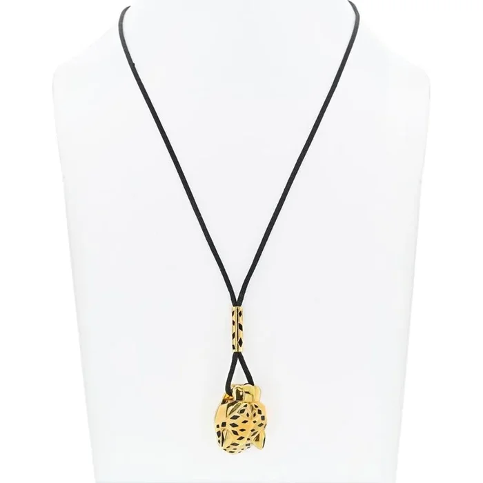 Luxurious Cartier 18K Yellow Gold Panthere Necklace with Onyx and Peridot