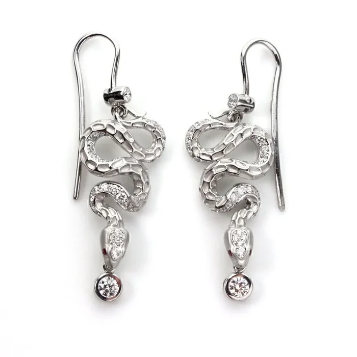 Magerit Diamond & Red Sapphire 18k White Gold Coiled Snake Dangle Earrings