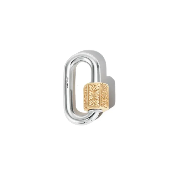 Marla Aaron Silver and 14k Yellow Gold Embossed Chubby Medium Lock