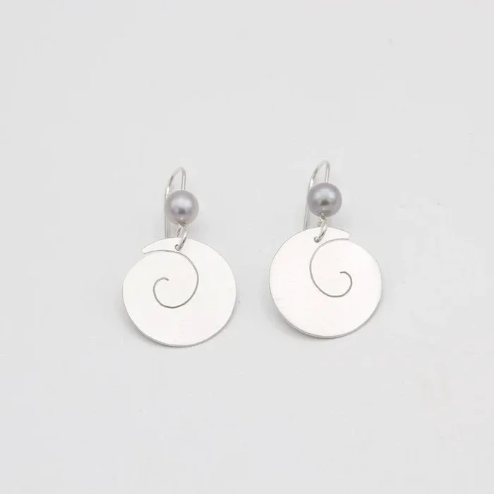 Matte Silver Swirl Drops with Gray Pearl