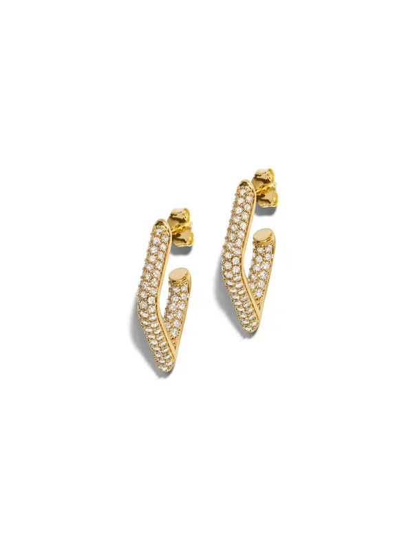 Medium Pave Marquise Eye Yellow Gold Hoops