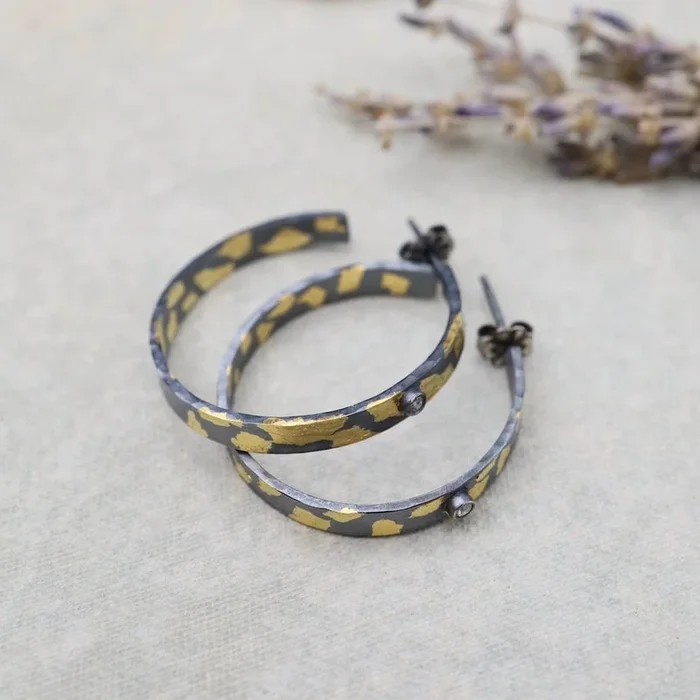 Medium Speckled Diamond Hoop Earrings
