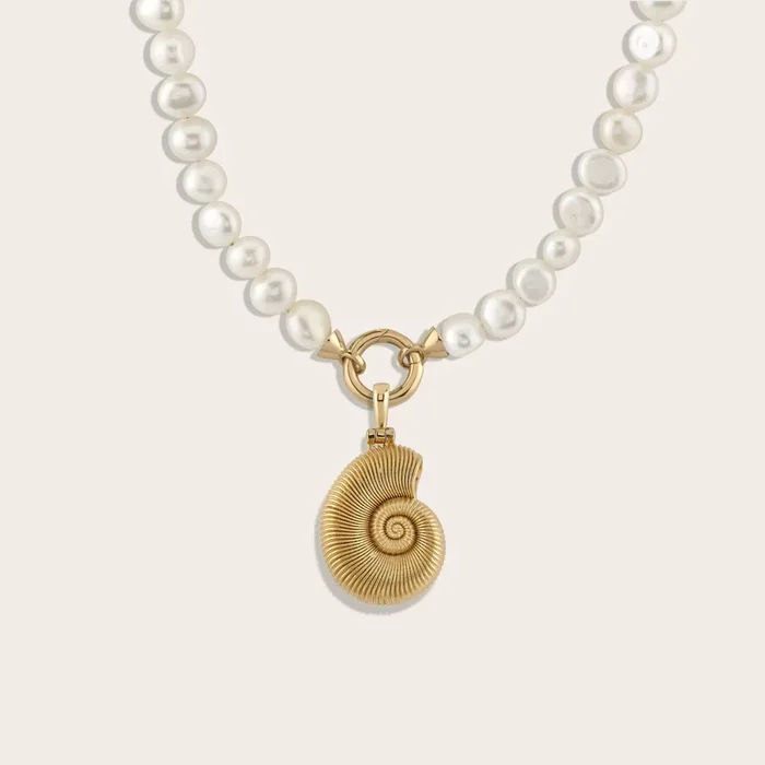 Men’s Deep Sea Ammonite Shell on Pearl Collector Necklace