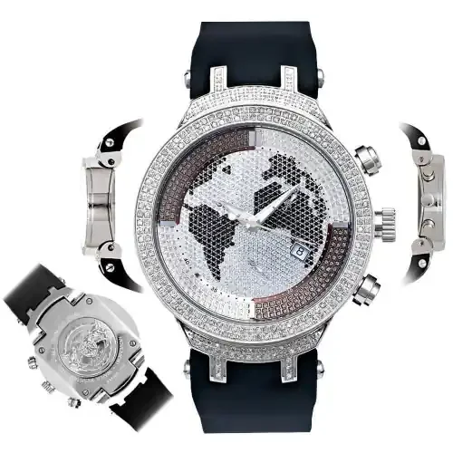 Men‘s Diamond Watch Joe Rodeo Master JJM8 2.20 Ct Illusion Wolrd Map Dial