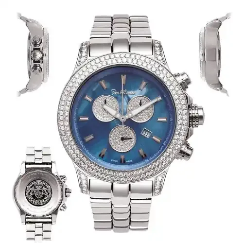 Men‘s Diamond Watch Joe Rodeo Master Pilot JMP03 7 Ct Chronograph Blue MOP Dial