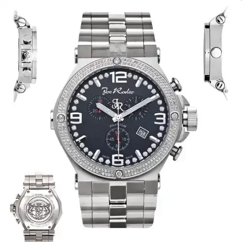Men‘s Diamond Watch Joe Rodeo Phantom JPTM12 2.25 Ct Chronograph Black Dial