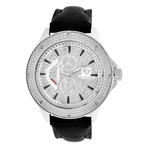 Men‘s Ice Mania IM3057 Genuine Diamond Silver Illusion Dial 50mm Watch 0.08 CT.