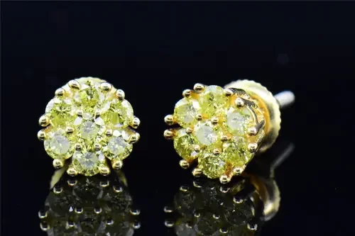 Mens & Ladies .925 Sterling Silver Round Yellow Diamond Earrings Studs 1 Ct.