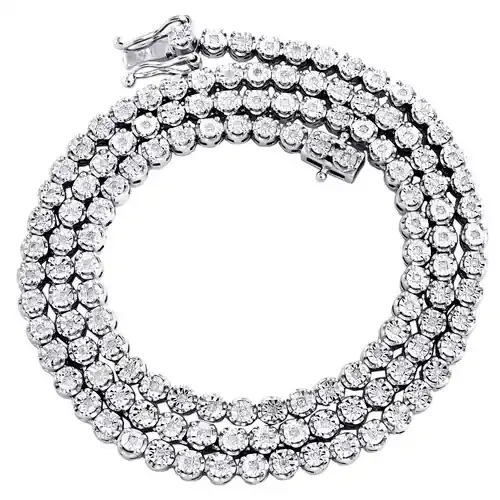 Mens 1 Row 3.50mm Necklace Genuine Diamond Link Choker White Sterling Silver Chain 18″ – 24″