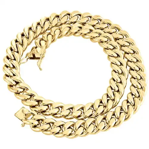 Mens 10K Yellow Gold 3D Hollow Miami Cuban Link Chain 15mm Box Clasp 20-30 Inch