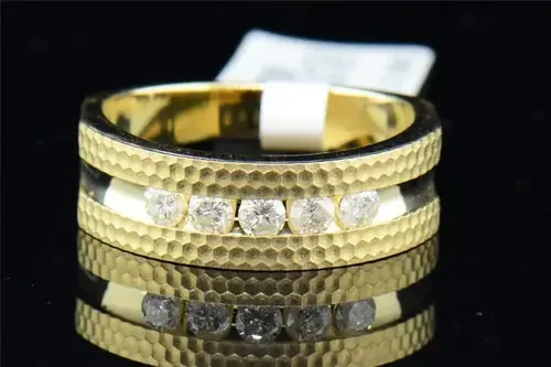 Mens 10K Yellow Gold 5 Stone Round Diamond Engagement Ring Wedding Band 0.53 ct.
