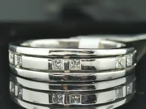 MENS 14K WHITE GOLD PRINCESS DIAMOND WEDDING BAND RING